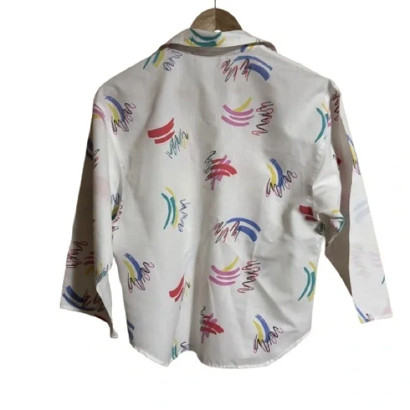 Vintage 90s Taco Bell White Multi Color Abstract Print Button Down Shirt Size 10 - Picture 3 of 6